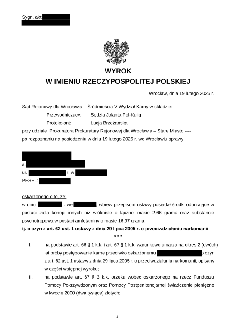 CASE STUDY – Warunkowe umorzenie mimo dużej ilości amfetaminy i marihuany 2