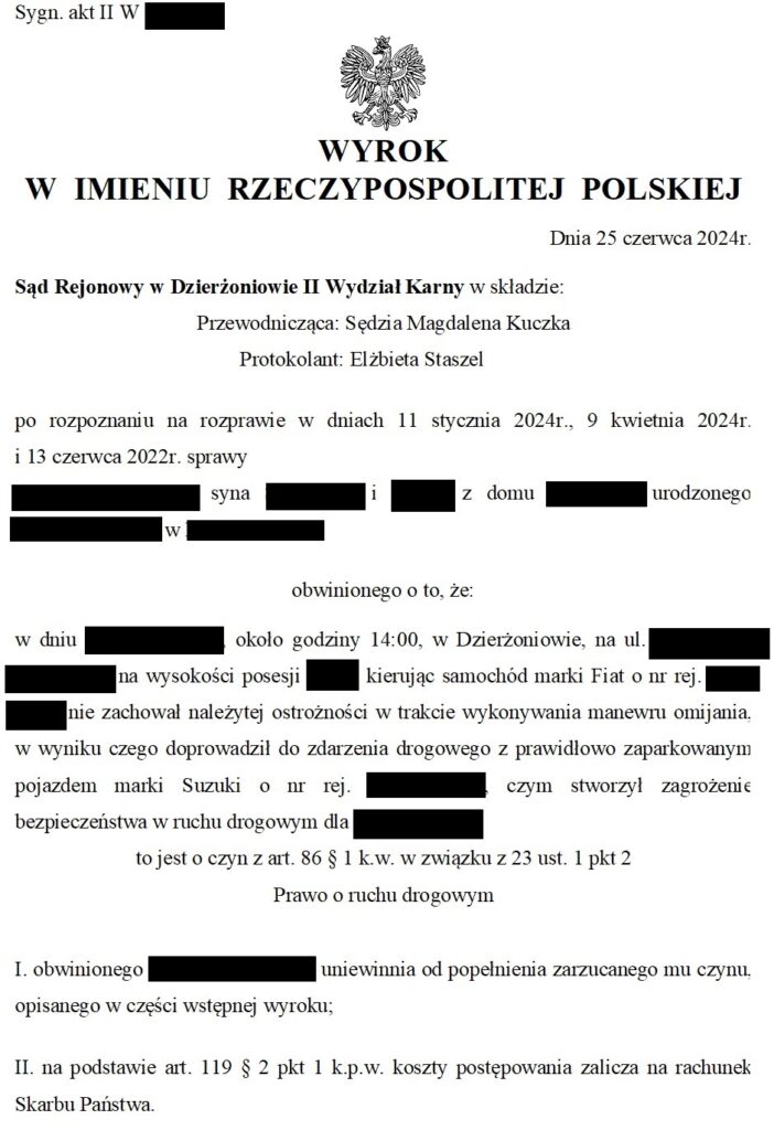 Case study - Uniewinnienie w sprawie o kolizję drogową 2
