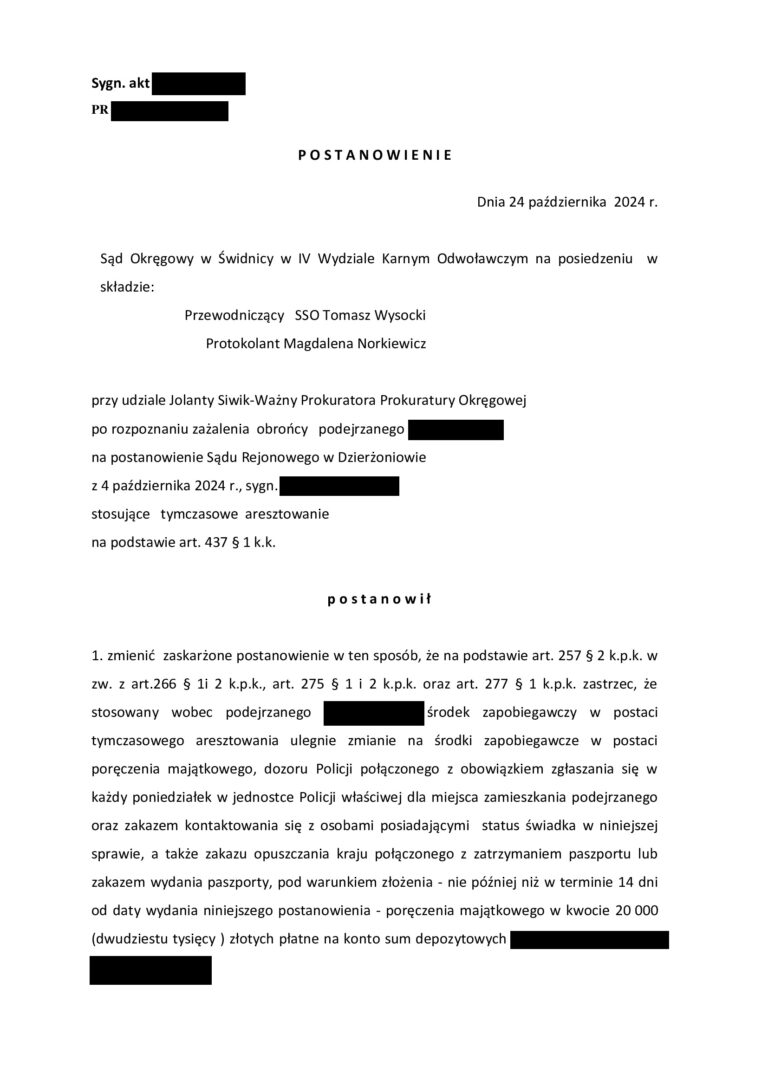 Case study Tymczasowe aresztowanie – skuteczne zażalenie i 20.000 zł poręczenia zamiast aresztu