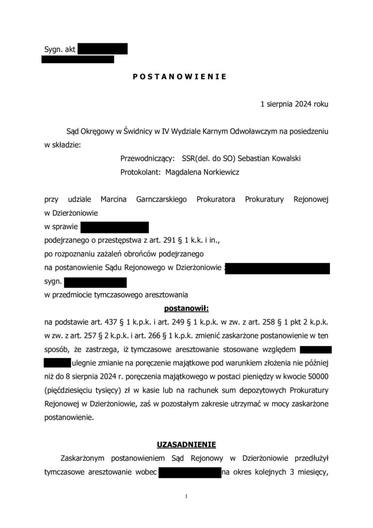 Case study: Tymczasowe aresztowanie – skuteczne zażalenie i 50.000 zł poręczenia zamiast aresztu