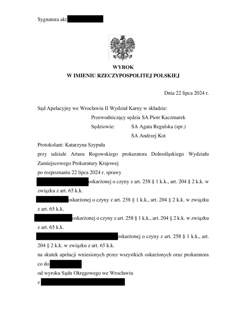 Uniewinnienie z art. 258 KK – grzywna zamiast więzienia