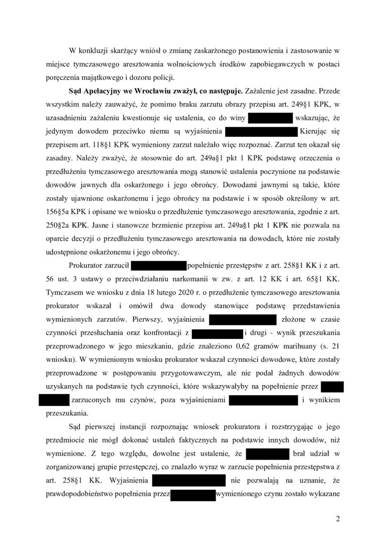 Case study - Uchylenie tymczasowego aresztowania po zażaleniu – art. 258 KK