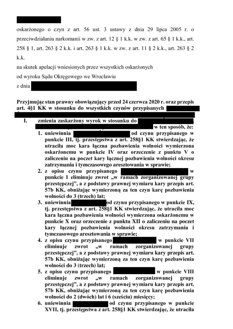 Uniewinnienie z art. 258 KK po apelacji obrońcy