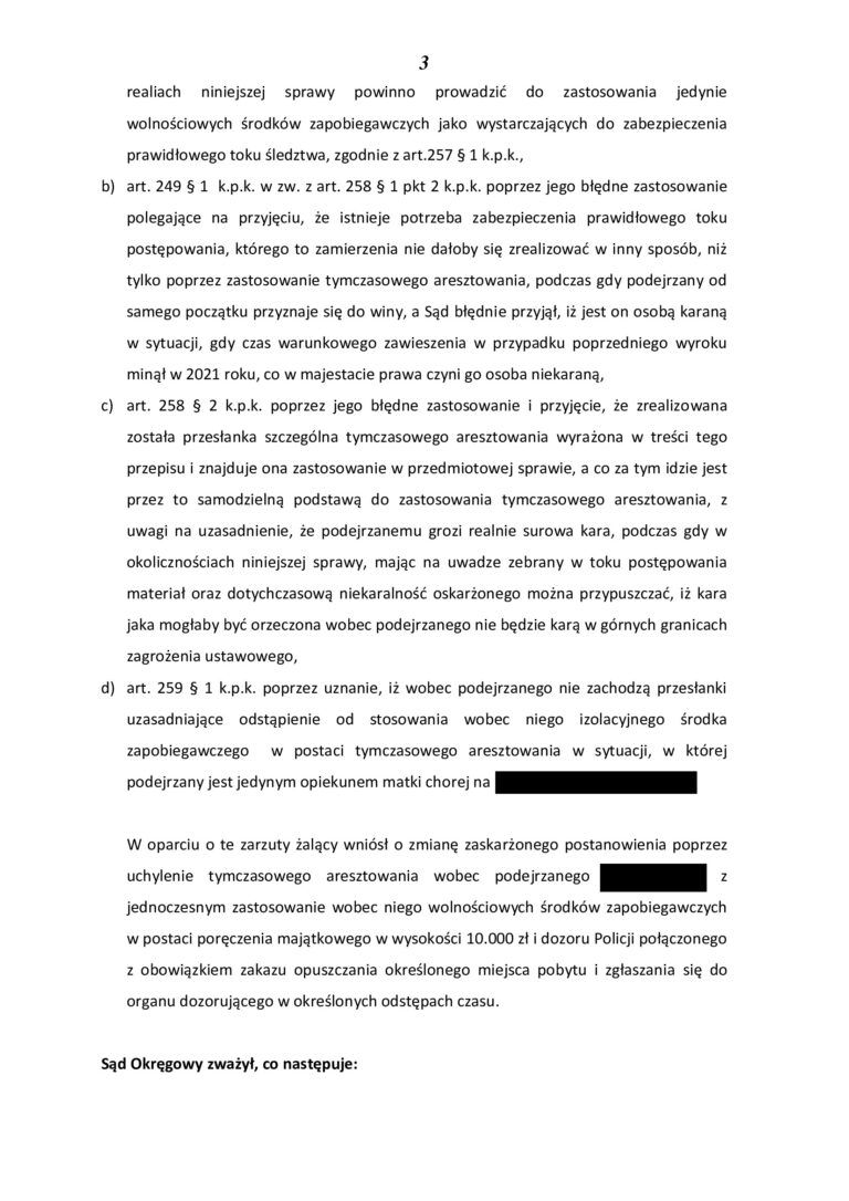 Case study Tymczasowe aresztowanie – skuteczne zażalenie i 20.000 zł poręczenia zamiast aresztu