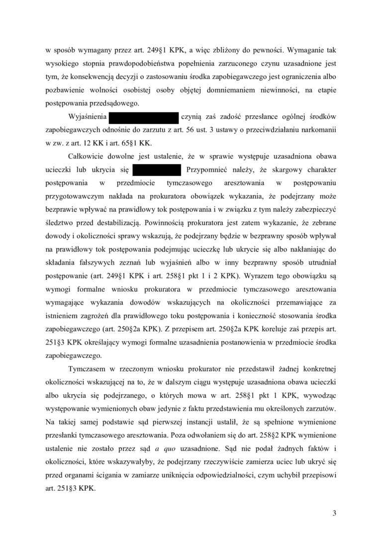 Case study - Uchylenie tymczasowego aresztowania po zażaleniu – art. 258 KK