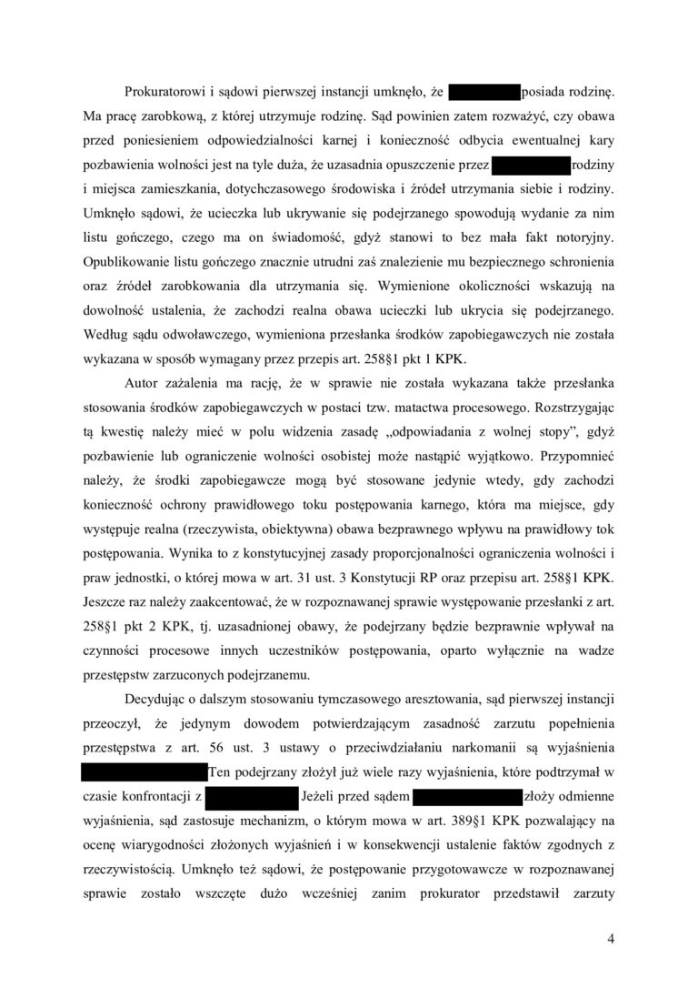 Case study - Uchylenie tymczasowego aresztowania po zażaleniu – art. 258 KK