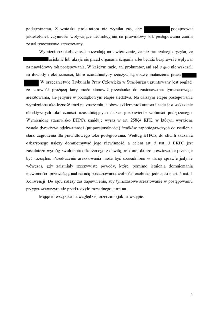 Case study - Uchylenie tymczasowego aresztowania po zażaleniu – art. 258 KK