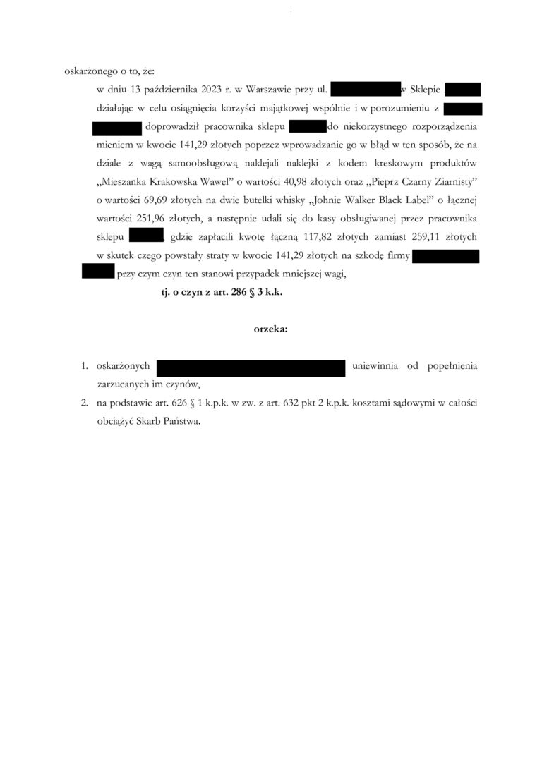 Case study - Uniewinnienie od zarzutu oszustwa mimo przyznania się do winy 2
