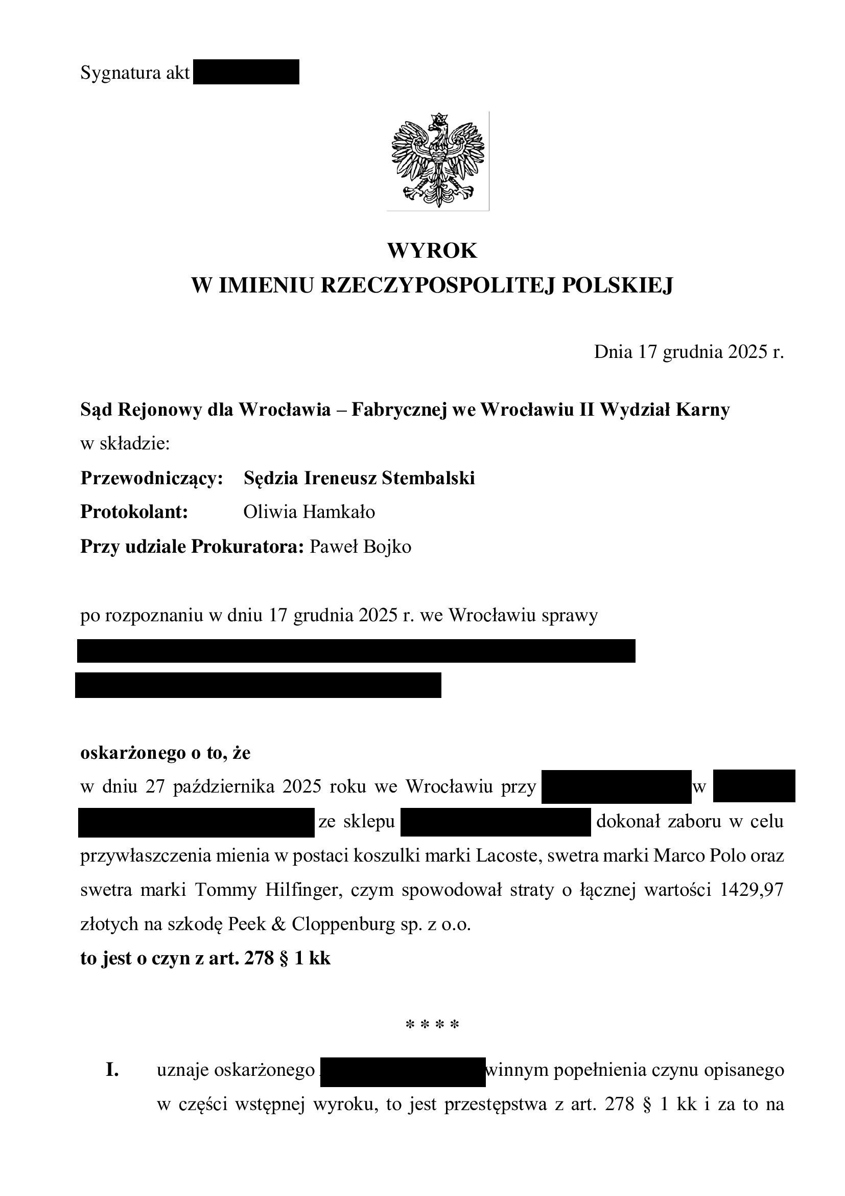 Zanonimizowany wyrok – case study 2, strona 1
