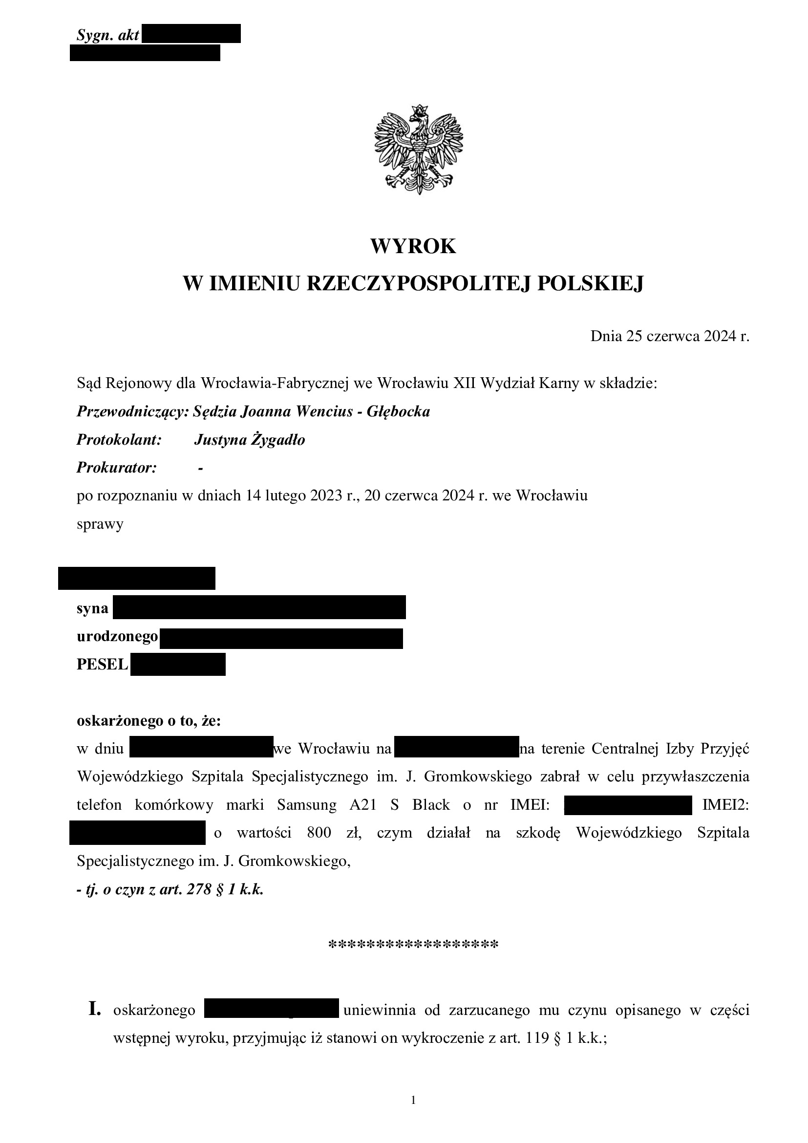 Zanonimizowany wyrok – case study 3, strona 1